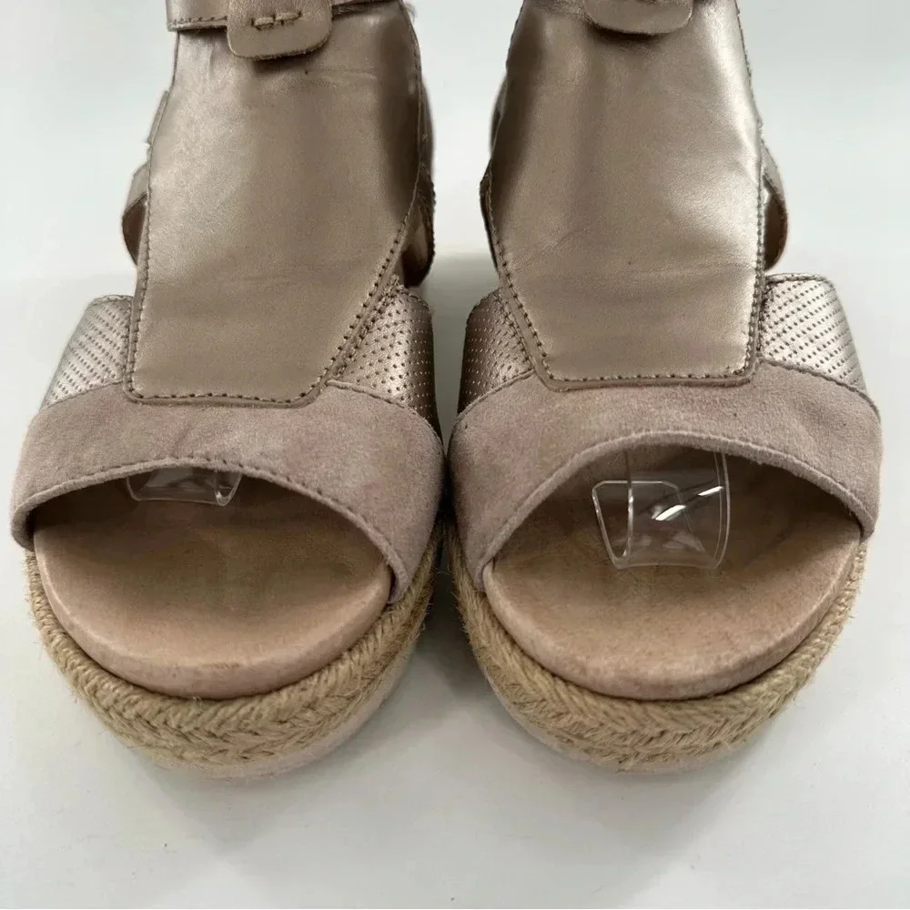 Earth womens platform sandals size 7.5 bronze leather beige suede Espadrilles